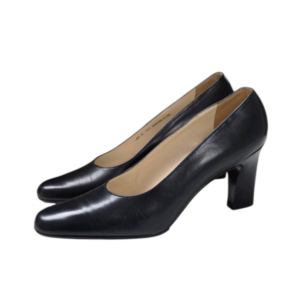 Bally Sheena Blade Heels, Black, Rounded Toe, Leather, Pumps, Classic, 9.5M